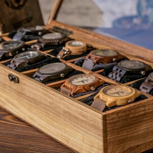 Boîte à montres avec couvercle en verre, 12 compartiments et tiroir, idéale pour ranger et exposer les montres, rangement pour accessoires en bois, cadeau pour lui