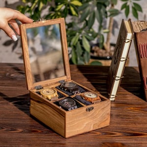 Wooden Box For Watch, Custom Watch Storage For Men, Personalized Watch Storage Box with 4 Slots Wood Organizer for Personal Stuff Mens Gift
