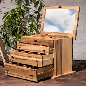Large Walnut Jewelry Box with Drawers | Mid Century Modern Wood Organizer | Luxury Watch & Sunglasses Case | Personalized Gift for Her image 1