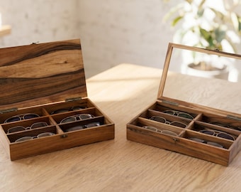 Soporte para gafas para varios pares / Organizador de gafas familiar de nogal / Caja de almacenamiento para cómoda de entrada