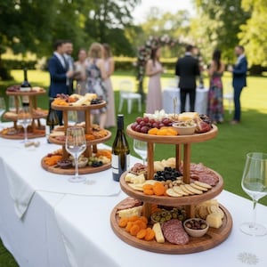 Oak Three-Tiered Wooden Serving Tray - Elegant Table Setting, Snack Tray, Outdoor Wine Table, Personalized Wedding Gift, Natural Wood Stand