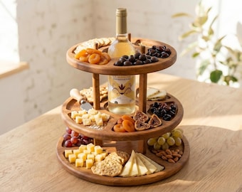 Wooden Wine Tiered Compartment Plate, Wooden Snacks Tray, Sectioned Wooden Plate, Oak plate, Wooden Serving Dish, Wooden Gifts Fof Parents