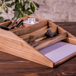 Walnut Desk Organizer Wooden Tray for Paper Office Organization Phone Holder Custom Tray Holder Wooden Pen Stand Gift for Boss, Gift