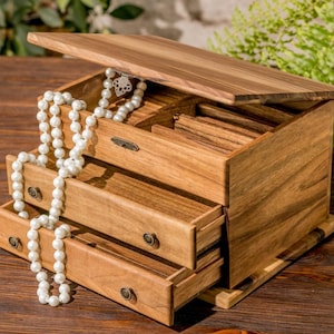 Retro Large Jewelry Box, Gift For Women Her, Custom Jewelry Box, Wedding Gift, Suede Jewelry Box, Best Friend Idea, Gift for Mom, Wooden Box
