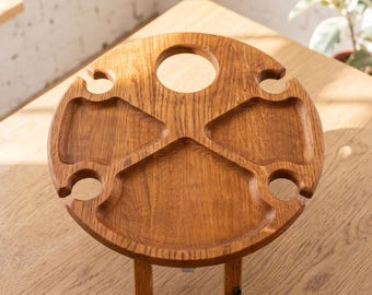 Natural Wood Folding Wine Table – Portable Wine Stand & Patio Table, Christmas Wooden gift, Custom Birthday Gift, New Home Wine Lover Gift