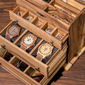 Jewelry holder for women, Large jewelry box, Rustic organizer, Decorative storage box, Handmade wooden jewelry box with drawers