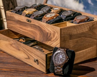Premium Holzuhr Vitrine mit Schublade - Perfekte Aufbewahrungslösung für Herrenuhren