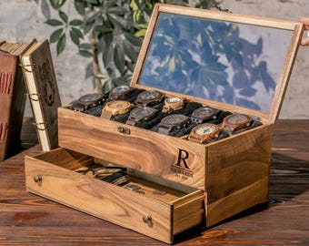 Vetrina Portaorologi In Legno Con Velluto – 6 Slot – Organizer Da Tavolo, Regalo Ideale