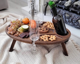 Wood Charcuterie Board, Cheese Holder TrayPersonalized Custom Wooden Portable Table, Ideal Wine Lover Gift, Custom Gift Charcuterie Table