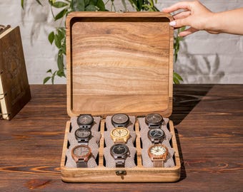 Eco-Friendly Wooden Watch Box for Men with Drawer - Luxury Watch Holder & Jewelry Organizer - Unique Gift for Him, Sustainable Storage Case
