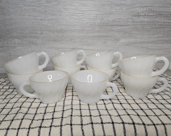 Vintage Anchor Hocking Swirl Milk Glass Small Espresso Cups