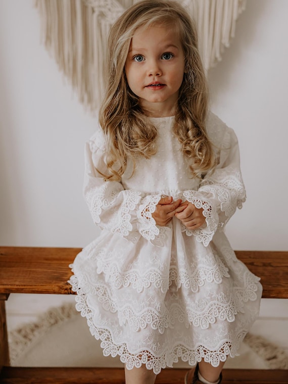 White Lace Ruffled Cotton Dress, Boho Vintage Style - Etsy