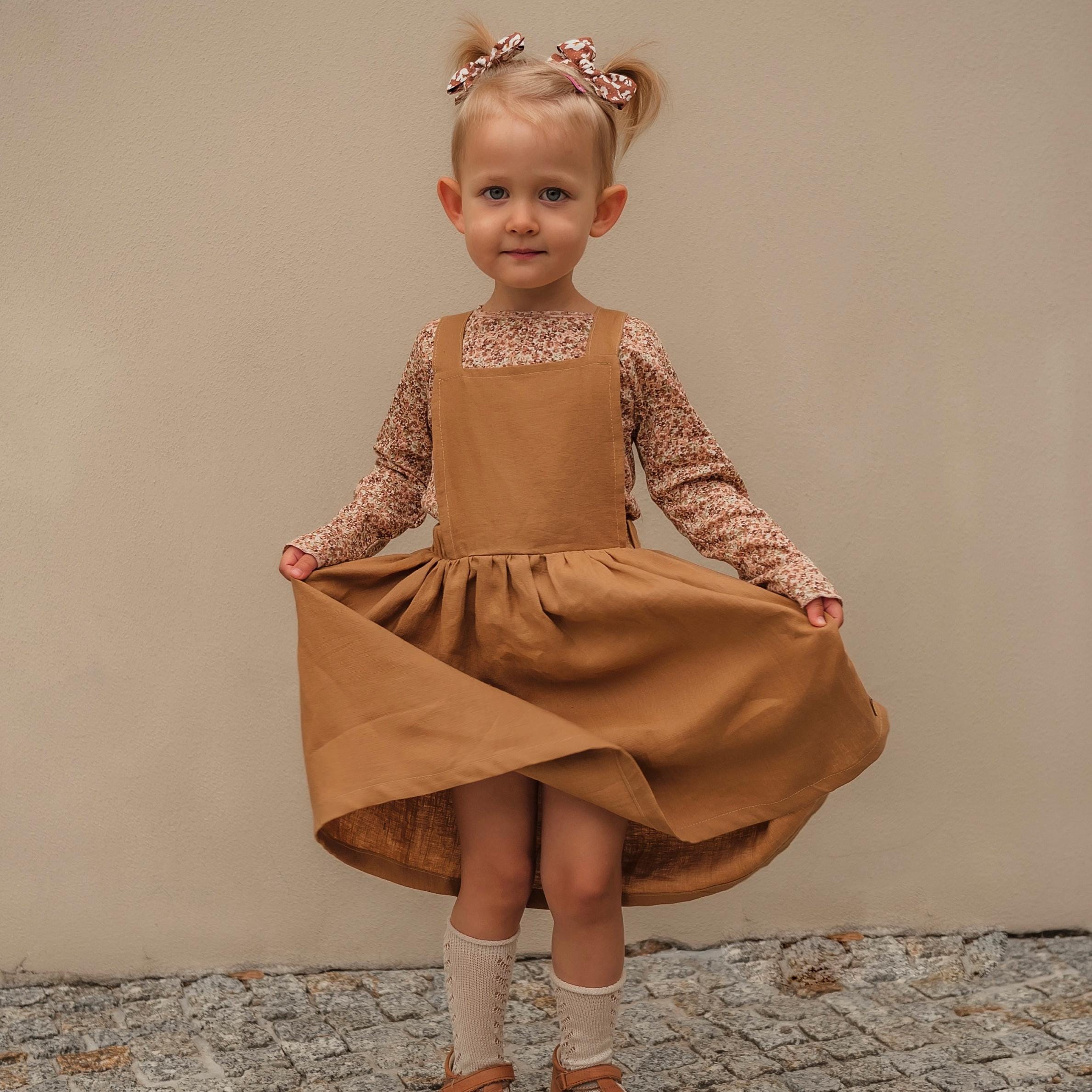 Vintage Linen Dress – Pinafore Dress for Girls, Boho Style