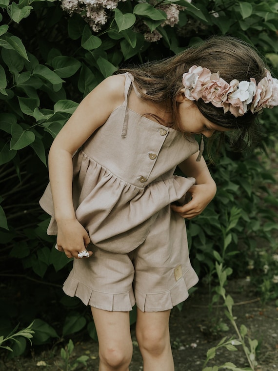Linen Short Shorts With Ruffles for Girls, Linen Pants for Girls
