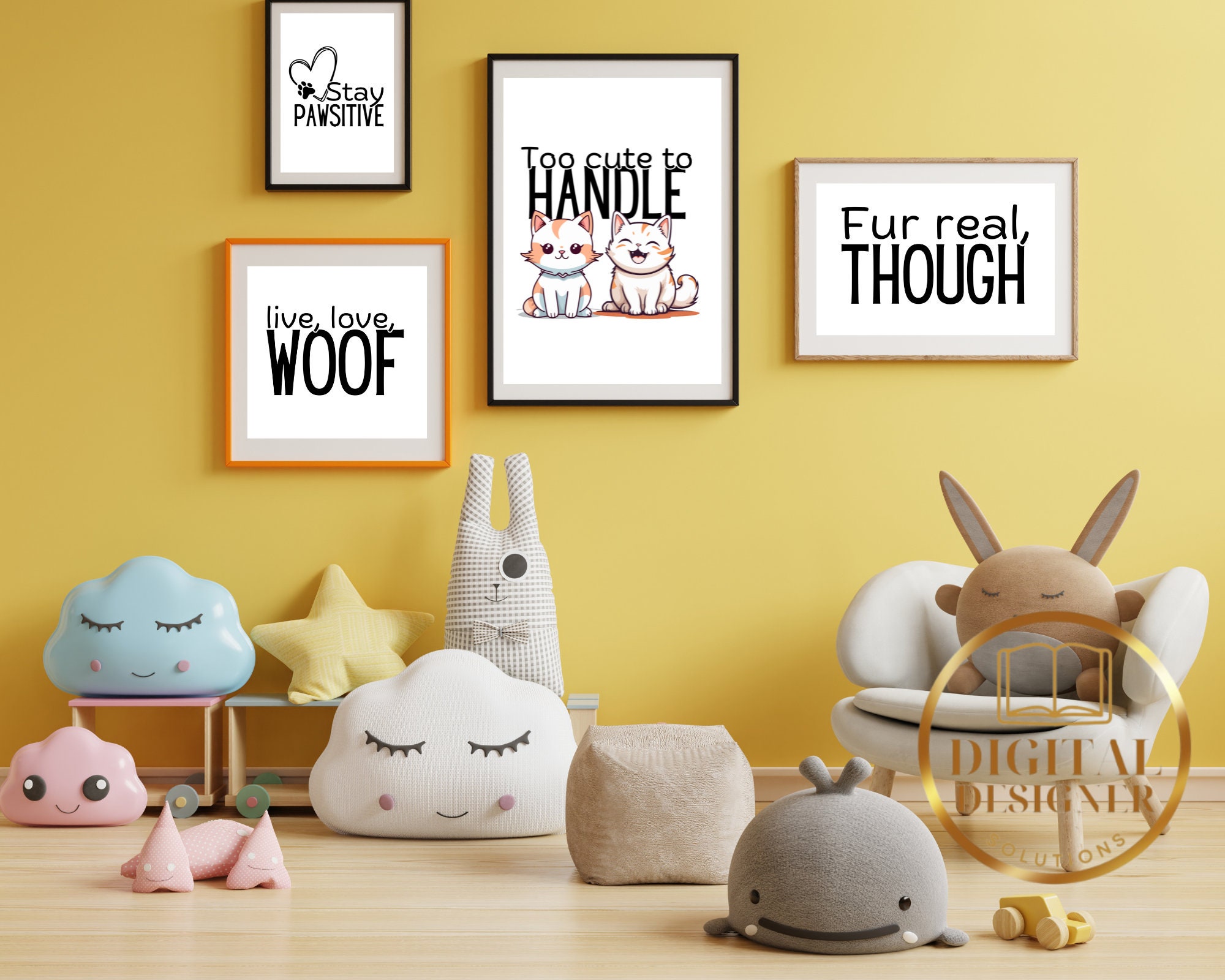 Printable Set of 6 Pet Cat Wall Art Digital Cute Pet Wall Art Sarcasm
