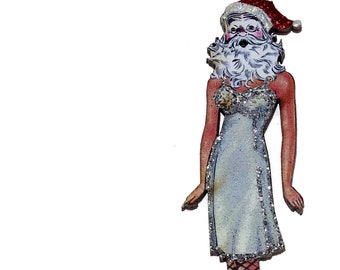 Sexy Cross Dressing Pin Up Santa Ornament, Whimsical LGBTQ Gay Pride Gift, Retro Kitsch Holiday Decor, SEX1
