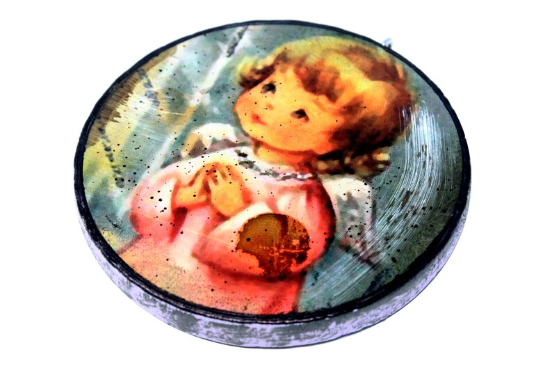 Whimsical Recycled Gift Vintage Mid Century Praying Angel Wood Ornament Kitsch Retro Handmade Christmas Decor