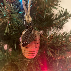 Turned Christmas Ornament: Walnut &quot;Pine Cone&quot; with leaf accent