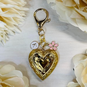 Valentine Heart | Heart Locket | Gold Locket | Large Locket | Photo Keychain | Initial Charm | Locket Keychain | Diaper Bag Clip | Lovers