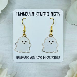 Ghost Earrings | Spooky Earrings | Enamel Ghosts | Ghost Jewelry | Holiday Jewelry | Dangle Earrings | Halloween Jewelry