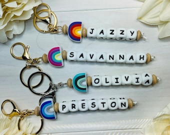 Name Keychain | Rainbow Gift | Name Gift | Backpack Name Keychain | Diaper Bag Name Clip | Name Purse Charm | Name Bag Clip | Personalized