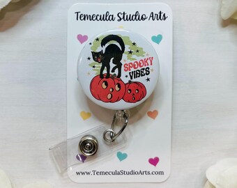 Halloween Cat Badge Reel | Black Cat Badge Reel | Custom Badge Reel | Pinch Clip Badge Reel | Work Badge Holder | Pumpkins Lanyard | Cats