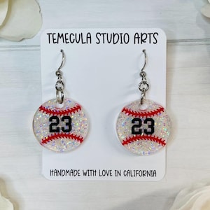 Baseball Earrings | Baseball Gift | Baseball Jersey | Jersey Number | Baseball Lover | Love Baseball | Baseball Mom | Custom Baseball Gift