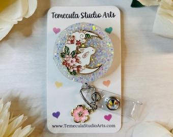 Badge Holder | Badge Buddy | Retractable Badge Reel | Cute Badge Reels | Nurse Gift | Teacher Gift | Sakura Gift | Sakura Badge Reel | Bunny