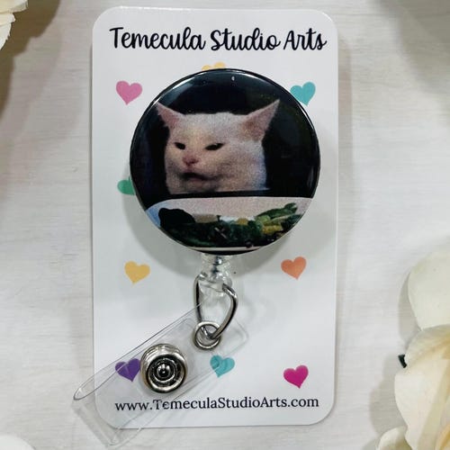 Cordón de gato divertido / Carrete de credencial de gato / Credencial de identificación médica / Cara de gato divertida / Carrete de credencial de meme / Porta credencial divertido / Cordón de gato / Imán de gato