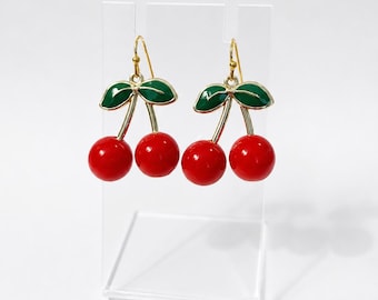 Cherry Earrings | Pierced Earrings | Cute Cherries Earrings | Cute Jewelry | Cute Cherry Jewelry | 14k Gold Plated Cherry Earrings