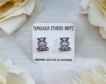 Hippopotamus Earrings | Animal Jewelry | Hippo Earrings | Made In USA Earrings | Small Stud Earrings | Nickel Free