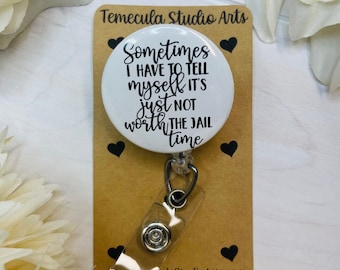 Funny Badge Reel | ER Nurse Badge Reel | Medical ID Badge | Pinch Clip Badge Reel | Retractable Carabiner | Funny Badge Holder | Lanyard