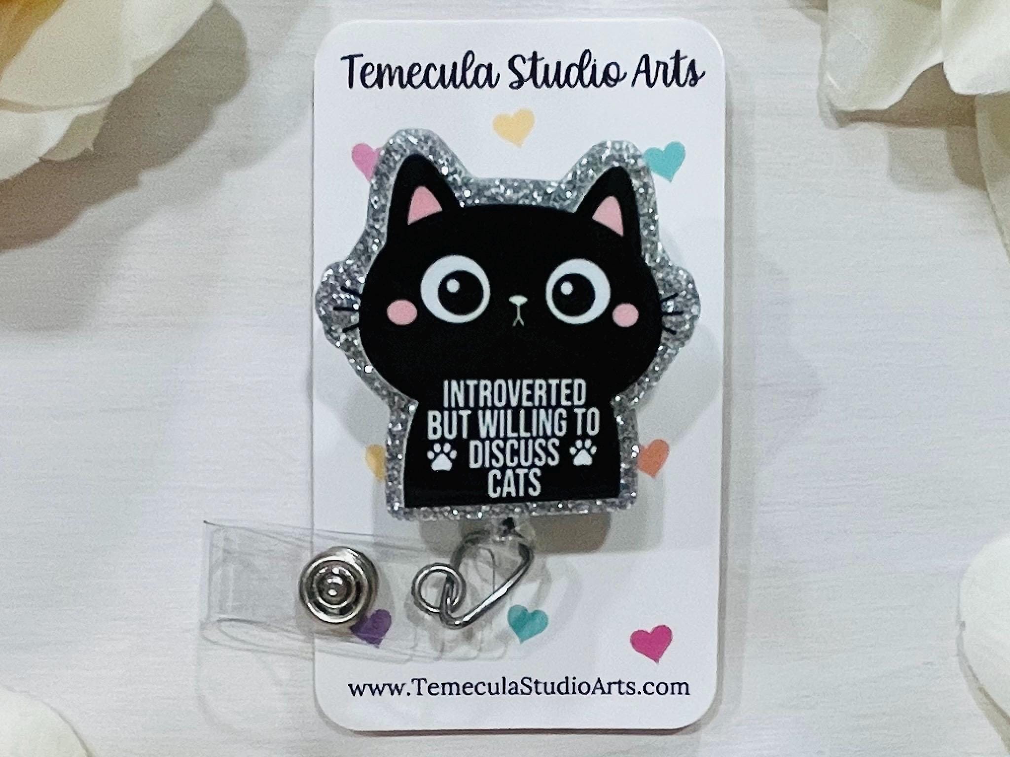 "Ew People" Cat Badge Reel - Funny Retractable ID Holder For Nurses, Teachers & Introverts