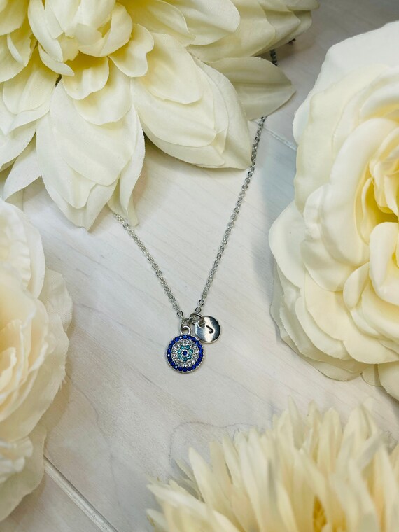 Dark Blue Crystal Evil Eye Pendant and rose gold colour adjustable necklace.  | eBay