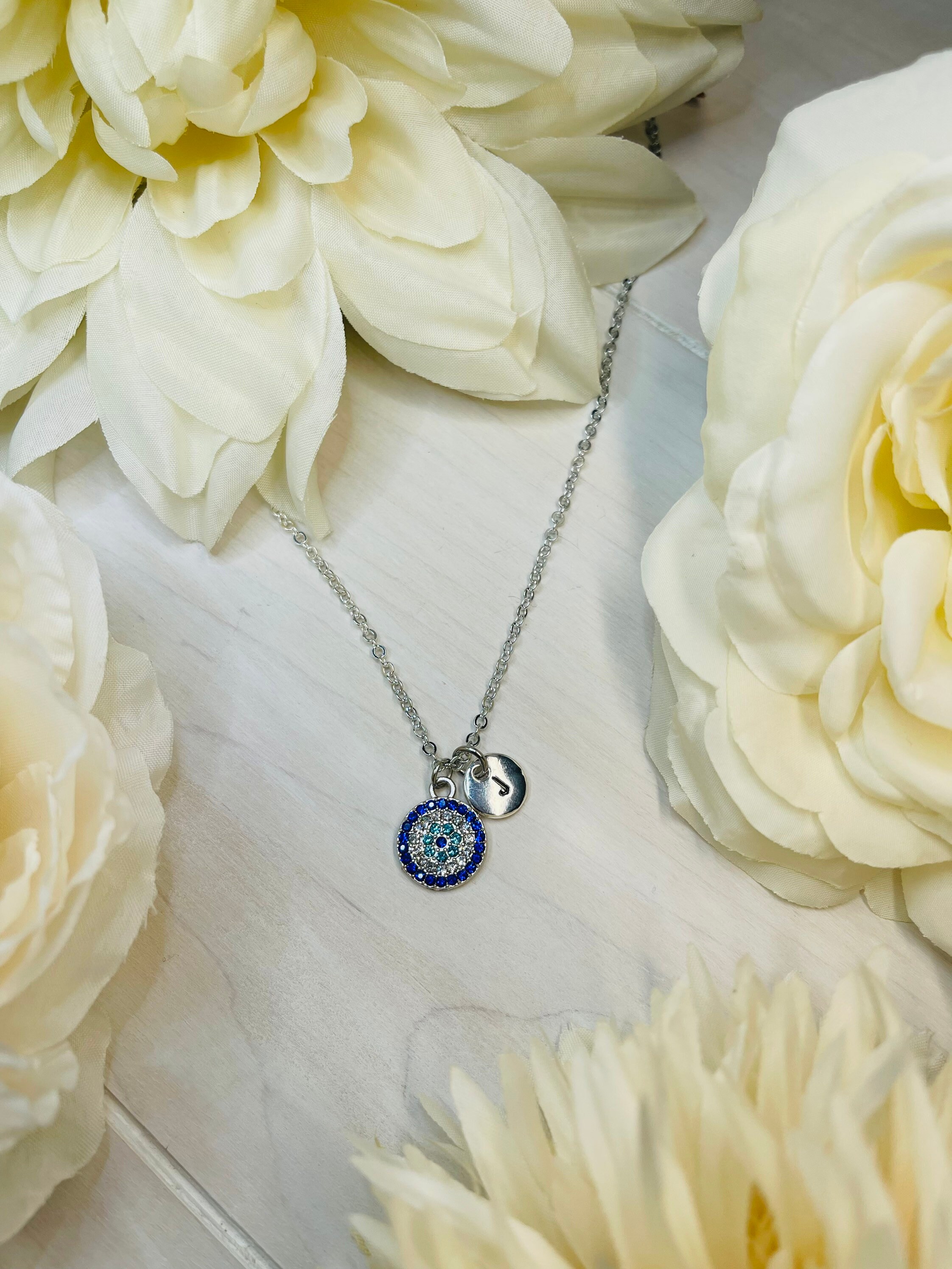 Evil Eye Necklace Crystal Necklace Evil Eye Charm Initial Jewelry