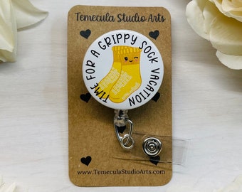 Hospital Grippy Socks Badge Holder | Don't Fall For Me | Bedside CNA | Badge Holder | Grippy Sock Vacation | Call Don’t Fall