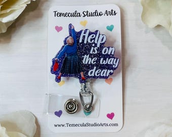Help Is On The Way Dear Badge Reel | Purple Badge Holder  | Nurse Student Gift | Clinicals Gift | Student Badge Reels | ER Tech Lanyard