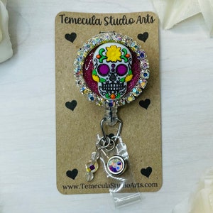 Badge Holder | Badge Buddy | Skeleton | Skull | Cute Badge Reels | Nurse Gift | Teacher Gift | Sugar Skull | Day Of The Dead