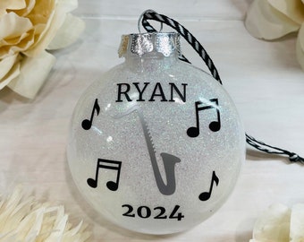 Silver Saxophone Ornament | Music Teacher Gift | Music Student Ornament | Saxophone Player Gift | Saxophone | Name Ornament | Ornament