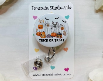 Halloween Dogs Badge Reel | Ghost Dogs Badge Reel | Custom Badge Reel | Pinch Clip Badge Reel | Work Badge Holder | Dog Lanyard | Halloween
