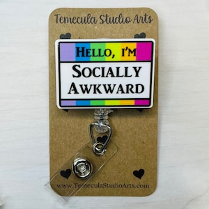 Socially Awkward | Badge Reel | Medical ID Badge | Introvert Badge Reel | ID Badge Holder | Snarky Badge Reel | Rainbow Lanyard | Name Tag