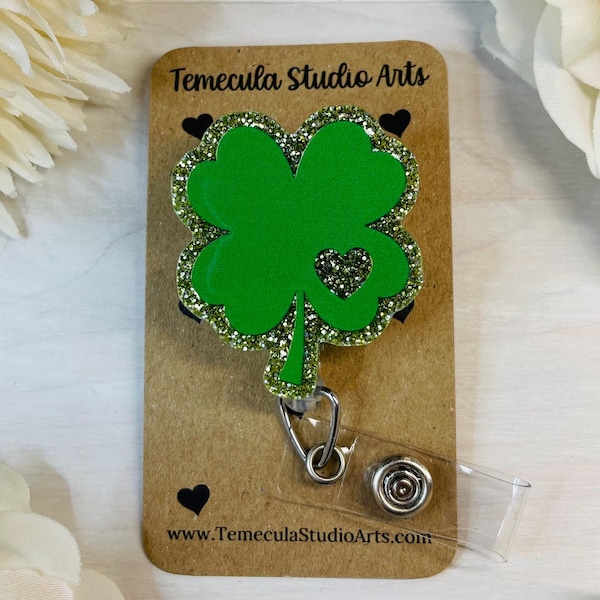 Clover Badge Reel | Four Leaf Clover | Nurse Magnet | Student Lanyard | Nursing Student Gift | Badge Reels | Pinch Badge Reel