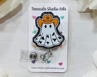 Ghost Badge Reel | Ghost Lanyard | Medical ID Badge | Pinch Clip Badge Reel | Nurse Badge Reel | Badge Holder | Ghost Cowboy | Halloween