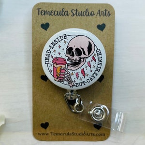 Skull Badge Reel | Skeleton Badge Reel | Coffee Lanyard | Retractable Badge Reel | Skeleton Stethoscope Cover | Caffeinated | Dark Humor