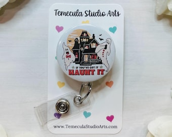 Halloween Badge Reel | Haunted Badge Reel | Custom Badge Reel | Pinch Clip Badge Reel | Work Badge Holder | Halloween Lanyard | Halloween