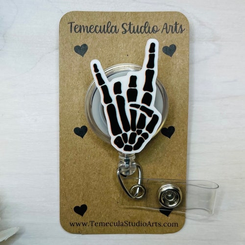 Funny Badge Reel | Badge Reel | Medical ID Badge | Pinch Clip Badge Reel | Nurse Badge Reel Funny | Funny Badge Holder | Skeleton Hand