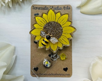 Sunflower Badge Reel | Sunflower Gift | Nurse Gift | Student Gift | Teacher Gift | Badge Reels | Pinch Badge Reel | Cute Badge Reel | Bee