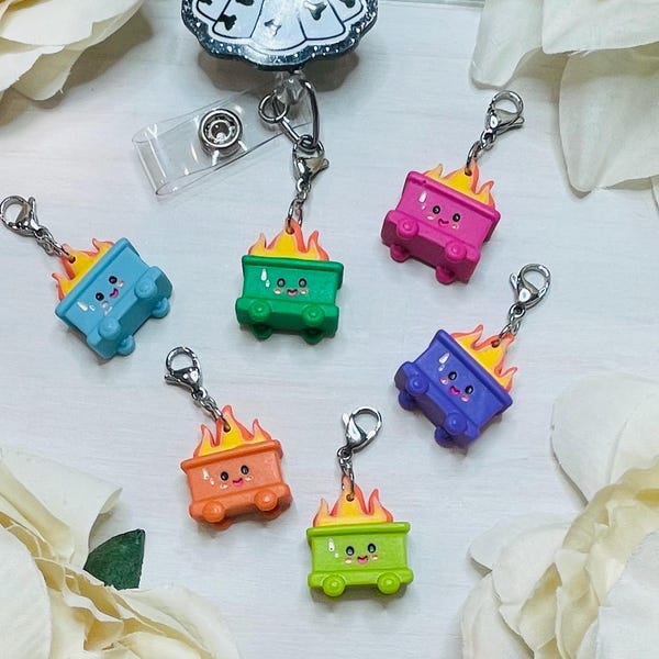 Dumpster Charm | Trash Charm | Badge Charm | Badge Buddy | RN Badge Buddy | Name Badge Charm | Dumpster Badge Charm | Green Trash Can | Fire