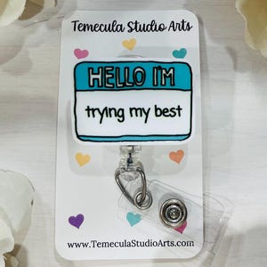 Funny Badge Reel | Badge Reel | Medical ID Badge | Nurse Badge Reel Funny | Funny Badge Holder | Funny Gift | Trying My Best | Name Tag