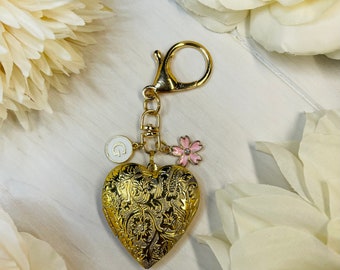 Valentine Heart | Heart Locket | Gold Locket | Large Locket | Photo Keychain | Initial Charm | Locket Keychain | Diaper Bag Clip | Lovers